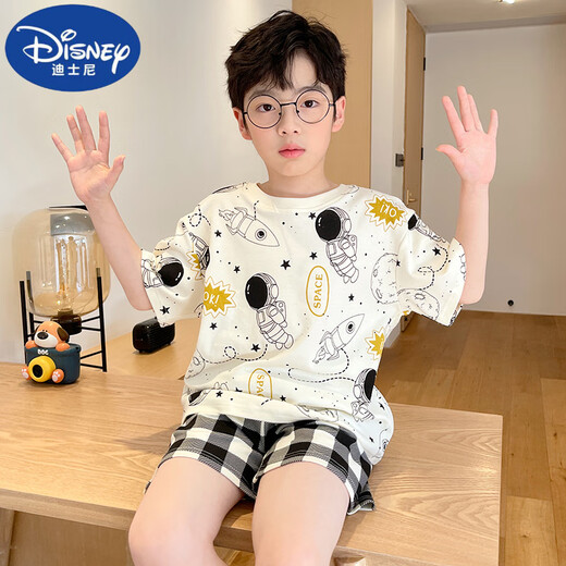 Disney boy pajamas children summer thin pure cotton short-sleeved suit medium-sized children 12-year-old boy fashionable summer home clothes DW-826 little yellow duck [cotton] 165 S size recommended 140-150 cm weight