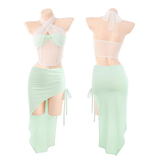 Feimu Role-playing Juicing Schoolgirl Sexy Pure Flirting Perspective Uniform Tempting Pajama Set Dating ZY6167 Sweet Flight Pink [Hat + Bow Tie + Top + Transparent