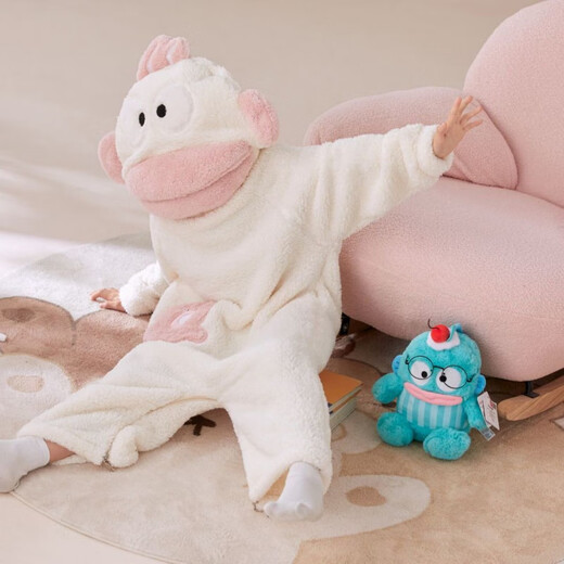 Cherry-Embellished Ugly Fish Pajamas Children's Autumn and Winter Thickened Long Pajamas Cartoon Big Mouth Fish Funny Big Children's Winter Home Clothes White Ugly Fish (Children's Jumpsuit) 170 Size 10 (recommended height 105-115cm and weight 35-40