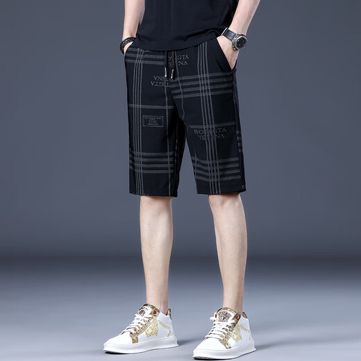 BMUVLSSgtas Brand Herren Ice Seide Casual Shorts Herren Sommer Dünne Sommer Lose gerade High-End-Hose mit mittlerer Ärmeln 1585 Black 28