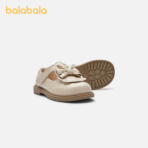 Balabala girls princess shoes baby small leather shoes literary retro autumn 2024 new shoes fashionable bows off-white 10301 21