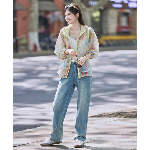 Shangjing Ou Ruofeng Monet Garden Printed Gold Sunshade Top 25 Summer New Loose and Slightly Transparent Hooded Jacket for Women