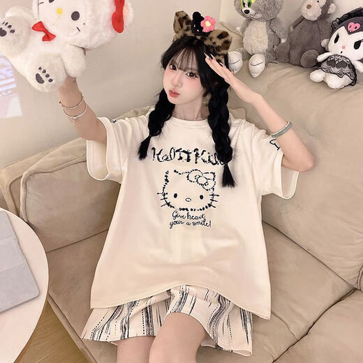 
Mai Chaoshang pajamas for women in summer short-sleeved thin cartoon girl summer women's plus size home clothing set 9928 cotton M women's M size 155cm 70-90Jin [Jin equals 0.5 kg]