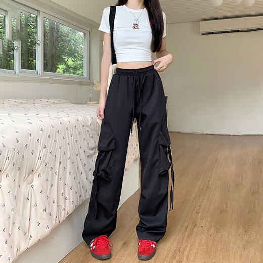 多口袋休闲冰丝工装裤男女生中性夏季户外长裤潮牌情侣休闲裤KXW 687黄色【冰丝工装裤】 M 【90-105斤】