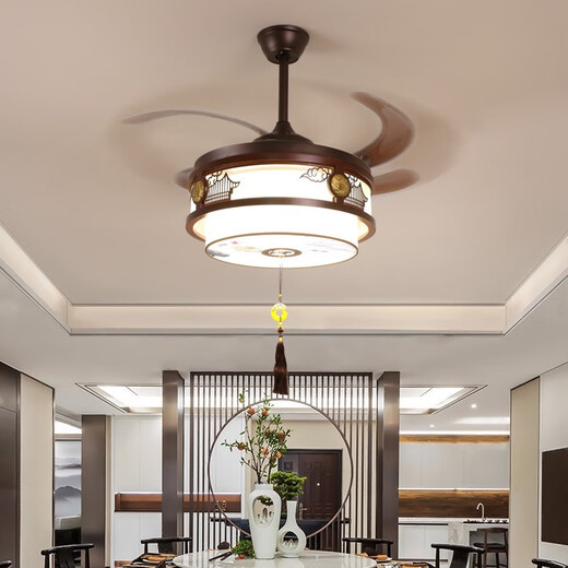 Clcey neuer chinesischer Fan Kronleuchter Schlafzimmer Wohnzimmer Massives Holz Unsichtbares Haus chinesischer Retro-Lüfter Frequenz Frequenz-Konvertierung Restaurant Kronleuchter 9896 Drei-Farben 48-Zoll-DC-Frequenzumwandlung Stummes reines Kupfer