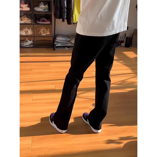 POUM black scimitar jeans men's autumn American high street vibe men's pants trendy brand winter plus velvet straight bootcut pants GYFS-G825 black XL