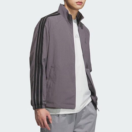 阿迪达斯 （adidas）外套男装2025夏季新款运动服梭织透气宽松舒适休闲立领夹克 KC3893深灰色 S