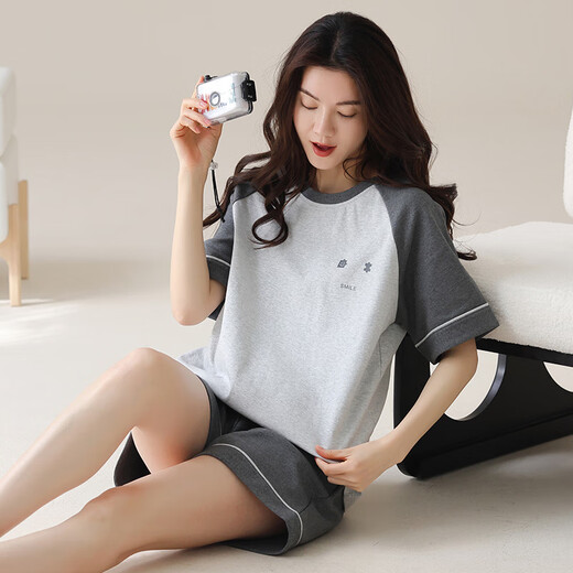 
Yalu summer women's cotton short-sleeved pajamas can be worn outside sports cartoon 100 pure cotton home clothes loose summer outdoor Y9855 M