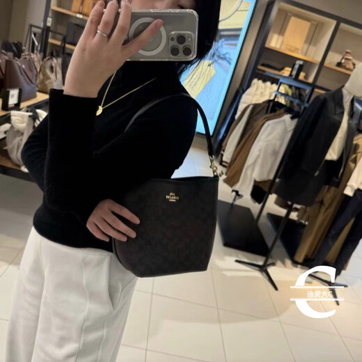 蔻驰（COACH）美国直邮 女士单肩斜挎CITY17流浪水桶包CT800CT802 1号中号黑拼深咖logo CT800IMXAQ 新款隐标 28*20*17C