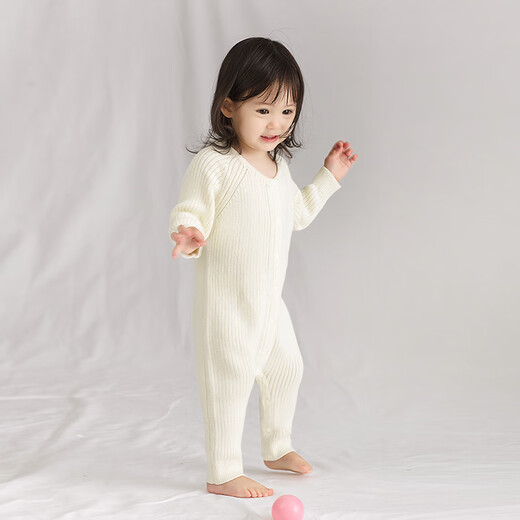 Enhennbaby infant knitted jumpsuit spring and autumn long-sleeved clothes for men and women baby winter clothes baby robe beige 90cm