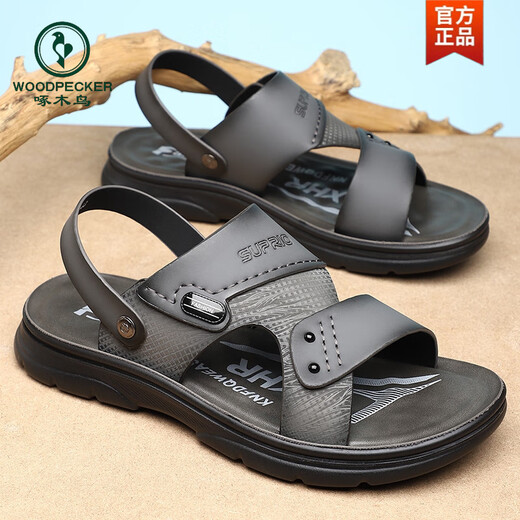 Woodpecker ultra-light soft-soled sandals men's shoes non-slip beach sandals dual-purpose casual outside breathable middle-aged summer 2025 new model 6187 black 38