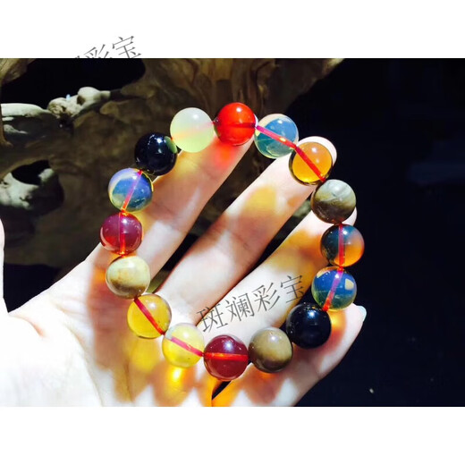Fat Donglai quality Burmese candy color multi-treasure bracelet beeswax blue amber Buddha bead bracelet fidelity picture