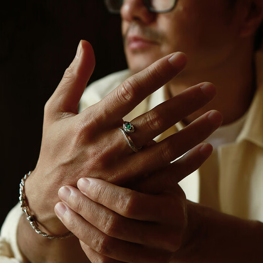 IDEAGEMERS 925 silver emerald snake ring for men and women, high-end niche fashion ring for couples, single layer emerald snake ring, No. 20