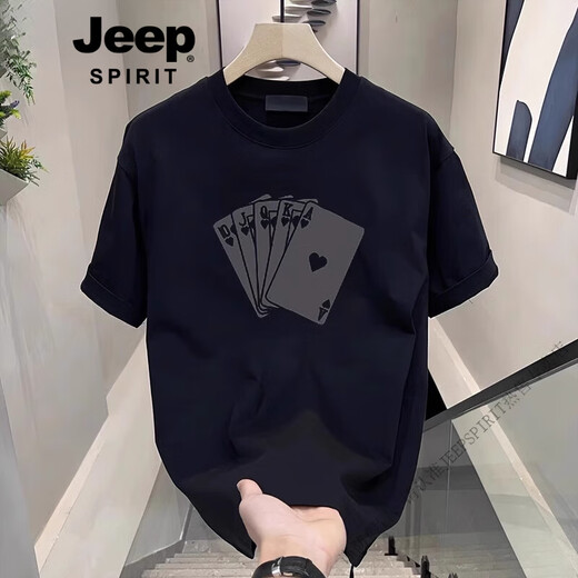 JEEP SPIRIT潮牌美式短袖t恤男2025新款夏季高端时尚百搭半袖上衣男款体恤衫 白色前大图【K983  骰子扑克 】 2XL 建议160-180斤
