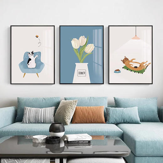 Hualeji living room decoration painting modern simple sofa background wall light luxury hanging painting dining wall painting Nordic style triplet mural K1047 2030cm triplet painting 9mm thin plate texture cloth film
