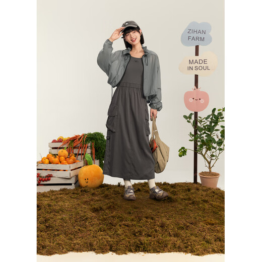 Zihan (ZIHAN) Zihan outdoor workwear style sun protection short coat vest splicing dress two-piece suit for women autumn gray M