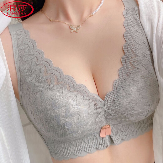 浪莎（LangSha）新款无磁婴肌棉小胸聚拢防下垂内衣女夏无钢圈调整收副乳厚文胸罩 浅茶 85A 38