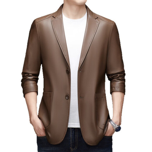 Goldlion fashion brand spring and autumn new Haining leather jacket middle-aged men's casual trendy leather suit boutique high-end jacket gray L 175