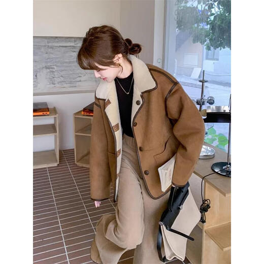 Tachi Miss Chaqueta de lana de cordero de gamuza reversible Mujer Invierno Piel nueva Todo en uno Top Imagen Color S (Recomendado 105 Jin Jin equivale a menos de 0,5 kg)