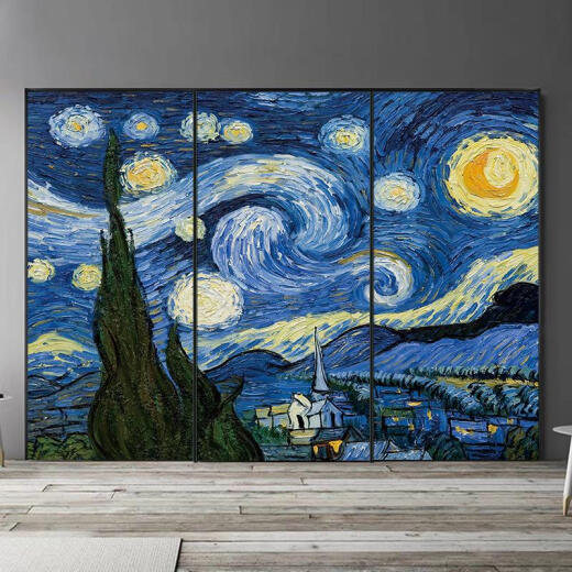 三栖虎梵高星空油画名画门贴纸翻新自粘整张宿舍墙壁装饰玻璃衣柜门贴画 MT-3291白底胶 小