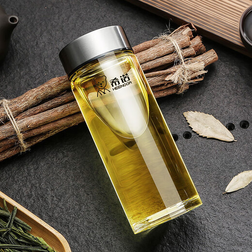 希诺（heenoor）官方舰旗店希诺单层玻璃杯便携加厚耐热水杯简约家用大容量泡茶杯 提环杯盖-695ml-大容量 带滤网