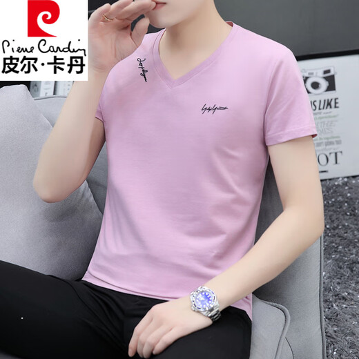 皮尔卡丹（pierre cardin）V领2025纯棉短袖男t恤男装运动休闲体恤中国风潮流大码简约打底衫 白色691款 M 90-115斤