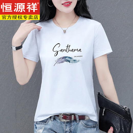 恒源祥100%纯棉短袖T恤女薄款2025夏季新款中年妈妈时尚洋气遮肚上衣 6623白色 M (建议80-100斤)