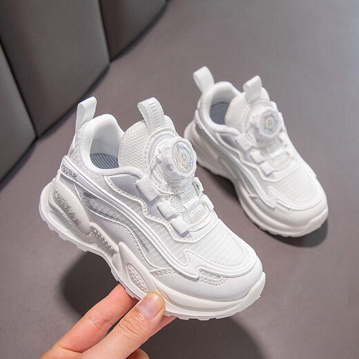 Anta Kids Anta Tray Girls -Schuhe rotierende Knopf weiße Schuhe 2025 Neue Frühlings- und Herbst -Kinder -Turnschuhe mittel- und großer Jungfrau Schuhe Leder ~ 9921 Weiß 34
