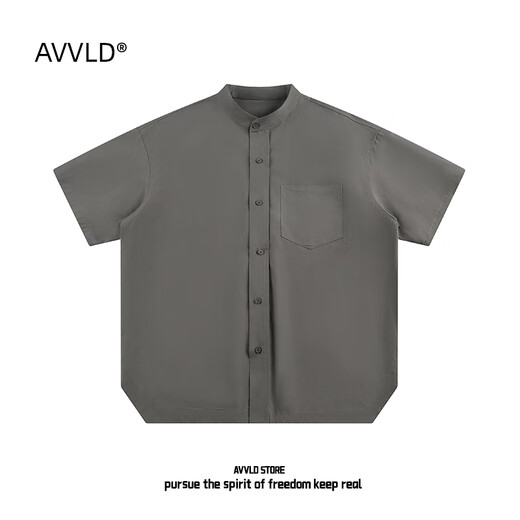 AVVLD summer henley collar short-sleeved shirt for men 2025 new pure cotton solid color loose simple casual boys shirt jacket navy blue 2XL