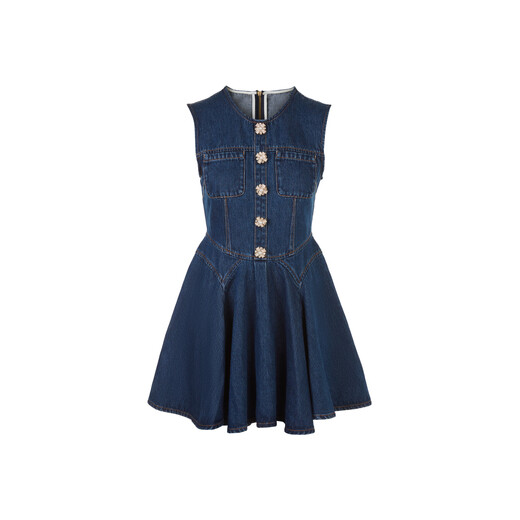 LIME FLARE [Chinese Valentine's Gift] Rhine FLARE 2025 new short waist blue denim sleeveless dress for women summer navy blue XL