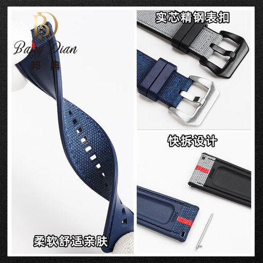 Bondian se adapta a la serie Panerai Stealth Lumino PAM1381/1391/1565 Correa de reloj inferior de goma de nylon para hombres, hebilla de pin de acero de línea azul azul