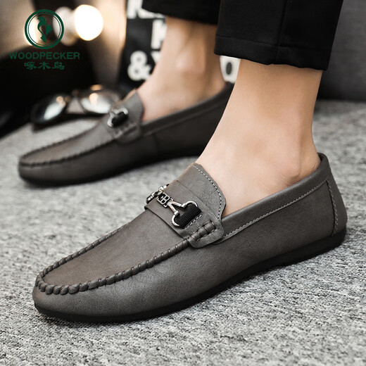 Woodpecker versátil de trabajo negro luz nueva transpirable zapatos para hombres para hombres zapatos de frijoles para hombres de alumnos de cuero suave casual d826 negro 39