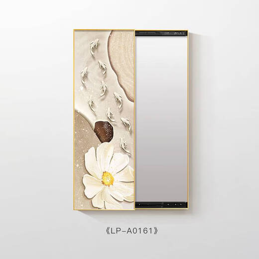 语森忆九鱼图入户玄关装饰画轻奢风推拉镜子挂画卧室隐形身穿衣镜壁画 LP-A0161 40*1047格调黑金属拉丝画框+右