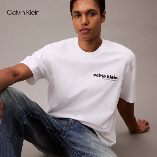 Calvin KleinJeans25早秋新款男士休闲纯色ck字母印花纯棉宽松短袖T恤4RC829G YAA-月光白 M
