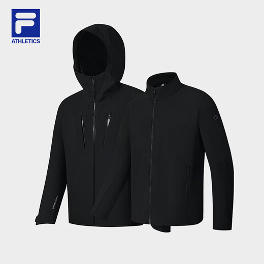 FILA Official Men's Jacket Two-in-One Jacket 2025 Autumn New Outdoor Sports Hooded Jacket for Men Dark Black-BK L 175/96A/L