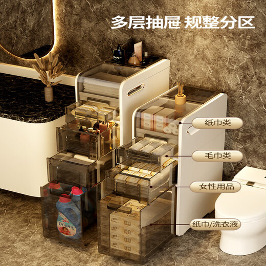 Jiataiwang light luxury bathroom sandwich cabinet storage rack narrow gap storage cabinet installation-free toilet toilet storage cabinet floor-standing installation-free second floor 18 cm wide (pearl white)