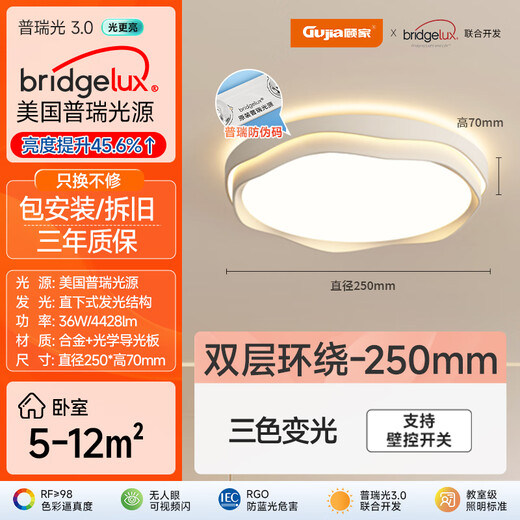 Gujia LED ceiling lamp eye protection Purui light source bedroom aisle light lighting fixture 25cm-three colors including installation