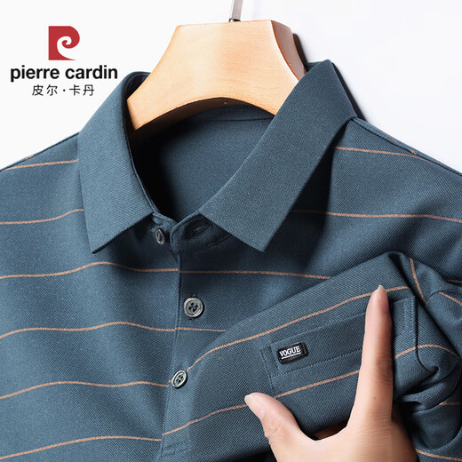 皮尔卡丹（pierre cardin）中年男士棉T恤长袖爸爸春装打底衫中老年人男装上衣polo衫棉体恤 HH826灰色 M 【115斤内】