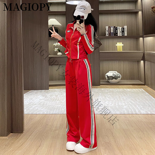 MAGIOPY国际奢侈高档品牌2025春季美式酷辣休闲运动套装女洋气红色短外套 红色两件套 S(100斤以内)