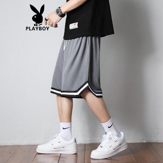 Playboy (PLAYBOY) sports shorts men's summer American basketball shorts ice silk quick-drying five-point mid-pants men's loose casual pants 1478-black + 1478-white 3XL