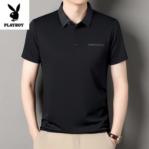 
Playboy (PLAYBOY) summer pocket lapel short-sleeved T-shirt middle-aged casual men's solid color ice silk POLO shirt dad's top new style 12 Ha cyan L 17088A suggests 110Jin [Jin equals 0.5 kg] to 130Jin [Jin equals 0.5 kg]