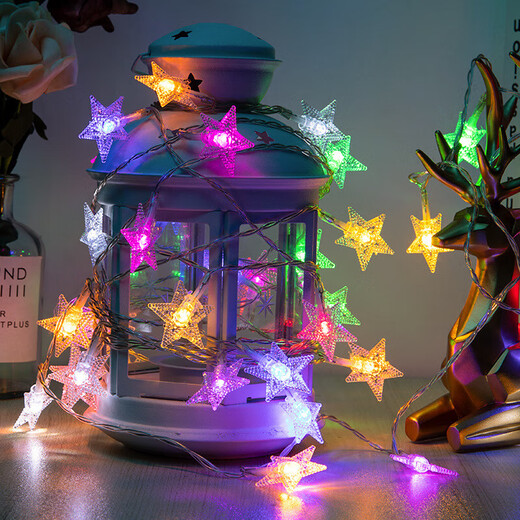 LED atmosphere light starry sky flashing light string outdoor atmosphere light room birthday light camping star light stall decorative light tent decorative light scene layout small lantern color star + moon long battery life 3m 20 light string