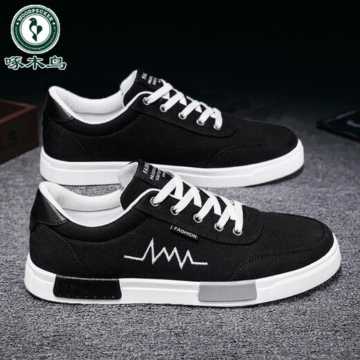 Specht Herrenschuhe Frühling und Herbst neue schwarze trendige trendige Leinwandschuhe Herren Top Casual Schuhe Vielseitige Arbeitschuhe Männer 6636 Schwarz Gold 39