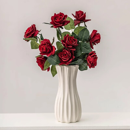 Jinpan European rose flower arrangement vase simple white ceramic flower vessel living room dining table dried flowers fresh flowers hydroponics decorative ornaments Huaze vase 20cm