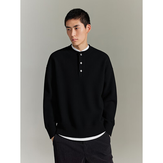 GXG Men's Henley Collar Simple Sweater Casual Commuting Sweater Black 175/L