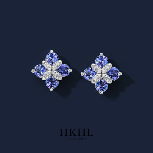 HKHL with certificate 925 silver four-leaf clover earrings for women, natural tanzanite sapphire earrings for women, anniversary gift, a pair of four-leaf clover earrings, certificate + light luxury gift box