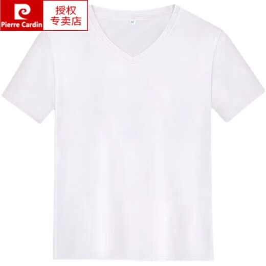 Pierre Cardin V-Ausschnitt kurzärmeliges T-Shirt für Frauen lose Baumwollbasis-Hemd-Schulter-Top 2025 Neue Sommer-Ins Trendy halbärmelige T-Shirt V-Ausschnitt KC693 White M.
