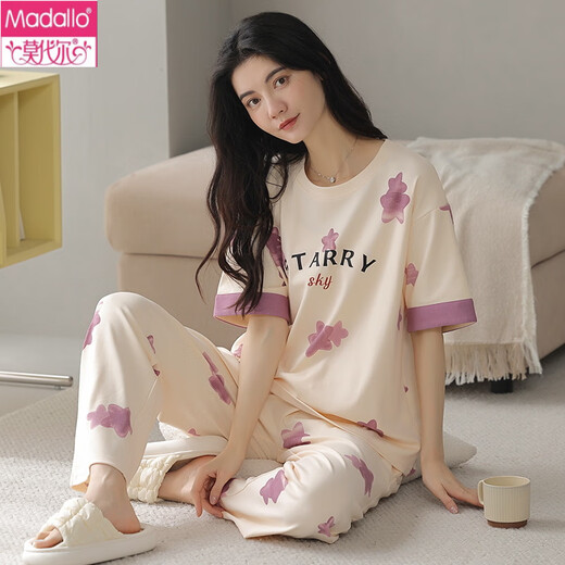 Modal cotton pajamas for women spring and summer short-sleeved trousers casual loose Korean style home clothes autumn can be worn outside T-9712 ​​(short-sleeved trousers) M (85-105Jin Jin equals 0.5 kg)