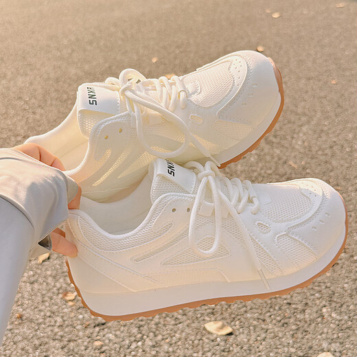 Gu Fansha thick-soled white shoes for women in summer breathable and unstable women's shoes mesh shoes with skirt shoes versatile sports training shoes 9905-3 beige 38