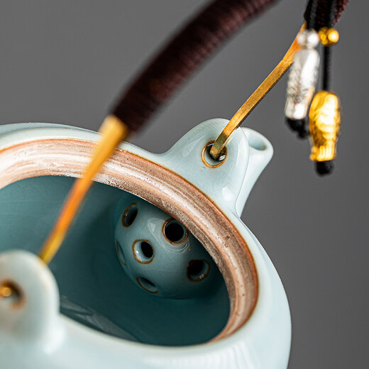 Porcelain brand tea set, official kiln ink and wash Guanshan tea set, complete set of high-end ceramic Kung Fu tea set, open piece can be used to grow teapot and bowl, ink and wash Guanshan lifting beam teapot and bowl, 8 cups, 13 pieces + tea tray